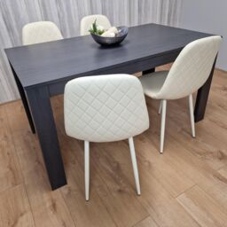 KOSY KOALA Grey Dining Table & 4 Cream Stitched Padded Chairs Kitchen Dining Table for 4 Dining Room Dining Set in Dark Grey - thumbnail 5