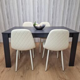 KOSY KOALA Grey Dining Table & 4 Cream Stitched Padded Chairs Kitchen Dining Table for 4 Dining Room Dining Set in Dark Grey - thumbnail 1