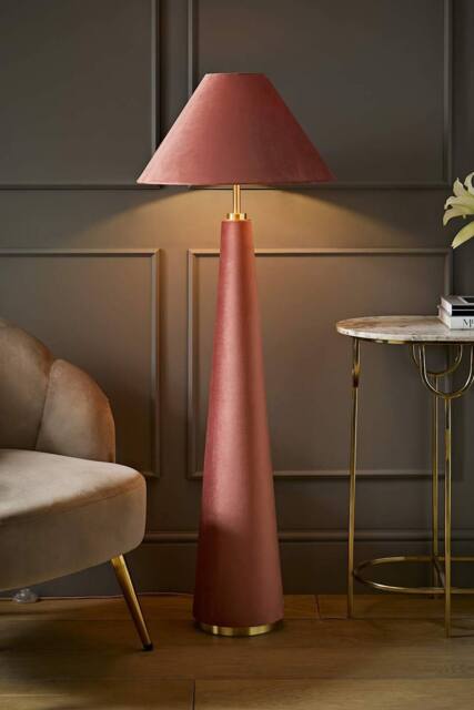 ValueLights Martha Conical Lamp Shade Full Fabric Velvet Midi Floor Lamp in Dusty Pink - image 1