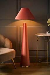 ValueLights Martha Conical Lamp Shade Full Fabric Velvet Midi Floor Lamp in Dusty Pink - thumbnail 2