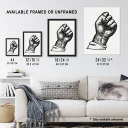 "Artery8 Clenched Fist Black & White Drawing Gestel Wall Art Poster Print - Size: W18"" x H24""" - thumbnail 3