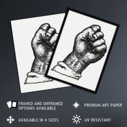 "Artery8 Clenched Fist Black & White Drawing Gestel Wall Art Poster Print - Size: W18"" x H24""" - thumbnail 2