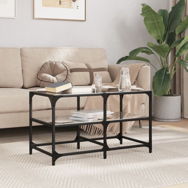Berkfield Home Coffee Table with Black Glass Top 78.5x40x45 cm Steel - image 1