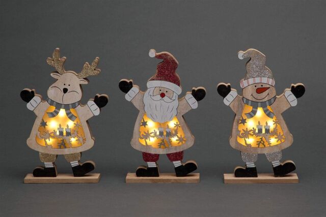 Shatchi LED Wooden Christmas Santa Snowman Reindeer Xmas Home Indoor Table Decorations Ornaments Centrepiece, 27cm, Wood - image 1