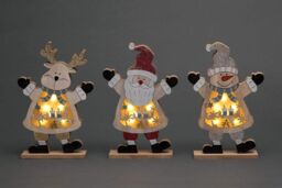 Shatchi LED Wooden Christmas Santa Snowman Reindeer Xmas Home Indoor Table Decorations Ornaments Centrepiece, 27cm, Wood
