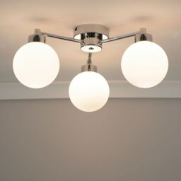ValueLights Jonah 3 Arm Globe Ball Shade Flush Ceiling Light in Silver