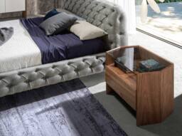 Angel Cerda Walnut Bedside Table with Tempered Glass Top, 1 in Brown - thumbnail 3