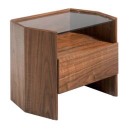 Angel Cerda Walnut Bedside Table with Tempered Glass Top, 1 in Brown - thumbnail 1