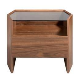 Angel Cerda Walnut Bedside Table with Tempered Glass Top, 1 in Brown - thumbnail 2