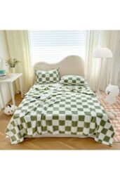 Living and Home Flannel Soft Lightweight Checkered Throw Blanket for Couch & Bed in Green - Size: 200 cm x 230 cm - thumbnail 2