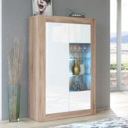 Creative Furniture Arcadia Display Cabinet 140cm - A Compact & Sleek Cabinet with Glass Shelves & LED Lights in Light Oak - thumbnail 1
