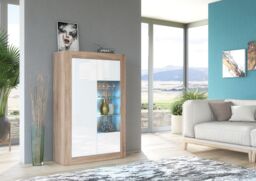 Creative Furniture Arcadia Display Cabinet 140cm - A Compact & Sleek Cabinet with Glass Shelves & LED Lights in Light Oak - thumbnail 2