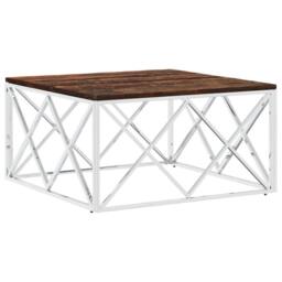Berkfield Home Decorative Coffee Table Stainless Steel & Solid Wood Reclaimed in Silver - thumbnail 3
