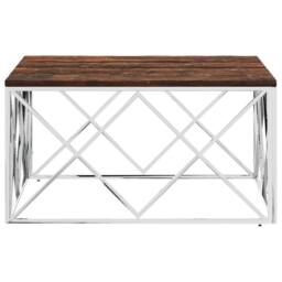 Berkfield Home Decorative Coffee Table Stainless Steel & Solid Wood Reclaimed in Silver - thumbnail 4