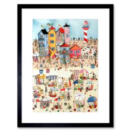 "Artery8 Wall Art Print Day at The Seaside Abstract Folk Artwork Framed 9X7 Inch in Black - Size: W7"" x H9""" - thumbnail 1