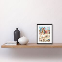 "Artery8 Wall Art Print Day at The Seaside Abstract Folk Artwork Framed 9X7 Inch in Black - Size: W7"" x H9""" - thumbnail 2