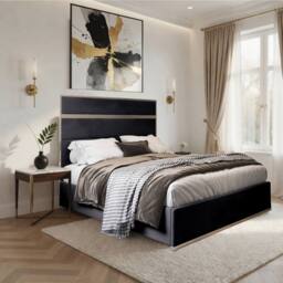 Casani Fladbury Upholstered Soft Velvet Black Metal Designer Bed Frame - Size: Single - thumbnail 1
