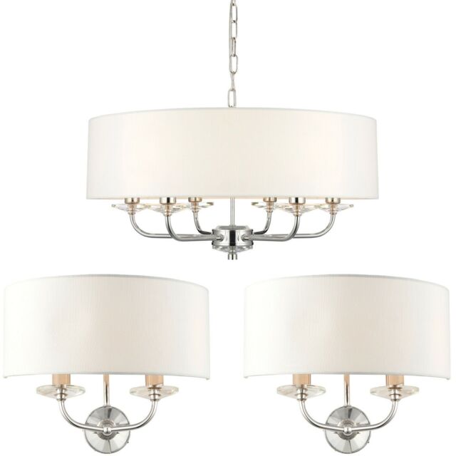 Loops 6 Bulb Ceiling Pendant Lamp & 2x Matching Twin Wall Light Modern Bright Nickel in Metallics - image 1
