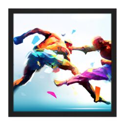 "Artery8 Wall Art Print Cage Fighting Kickboxing Martial Arts Action Painting Square Framed Picture 16X16 Inch in Black - Size: W16"" x H16""" - thumbnail 1