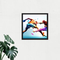"Artery8 Wall Art Print Cage Fighting Kickboxing Martial Arts Action Painting Square Framed Picture 16X16 Inch in Black - Size: W16"" x H16""" - thumbnail 2