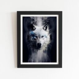 "Warren Reed - Designer White Wolf Face Splashart Dark Backgrouns Framed Art Print in Black - Size: W8"" x H10""" - thumbnail 1