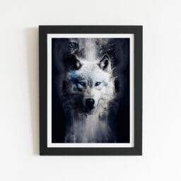 "Warren Reed - Designer White Wolf Face Splashart Dark Backgrouns Framed Art Print in Black - Size: W8"" x H10""" - thumbnail 2