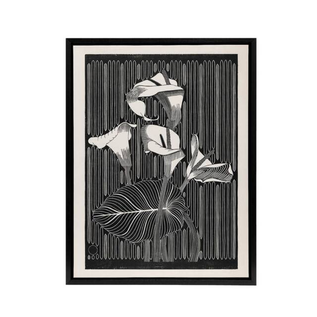 "Artery8 Stylised Calla Lily Flowers De Mesquita Framed Canvas Wall Art Print in Black - Size: W24"" x H32""" - image 1