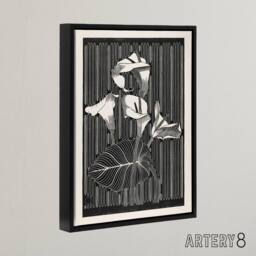 "Artery8 Stylised Calla Lily Flowers De Mesquita Framed Canvas Wall Art Print in Black - Size: W24"" x H32""" - thumbnail 2