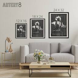 "Artery8 Stylised Calla Lily Flowers De Mesquita Framed Canvas Wall Art Print in Black - Size: W24"" x H32""" - thumbnail 4