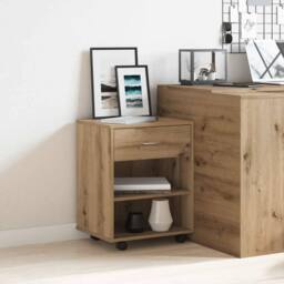 Berkfield Home Rolling Cabinet Artisan Oak 46x36x59 cm Engineered Wood in Brown - Size: 46 x 36 x 59 cm - thumbnail 3