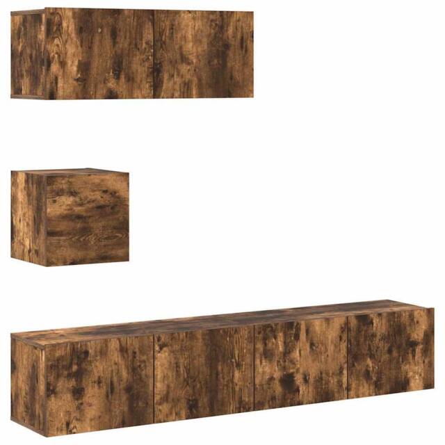 Berkfield Home 4 Piece TV Cabinet Set Smoked Oak Engineered Wood in Brown - image 1