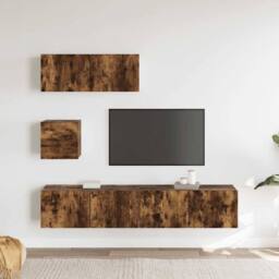 Berkfield Home 4 Piece TV Cabinet Set Smoked Oak Engineered Wood in Brown - thumbnail 3