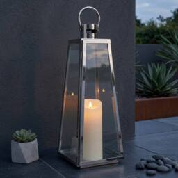 Garden Greatness Lunaria Tapered Classic Steel Candle Lantern in Silver