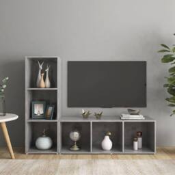 Berkfield Home TV Cabinets 2 pcs Concrete Grey 107x35x37 cm Engineered Wood - Size: 107 x 35 x 37 cm - thumbnail 2