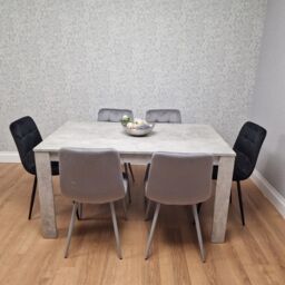 KOSY KOALA Stone Grey Effect Wood Dining Table Set With 6 Mixed Velvet Chairs Dining Room Furniture in Brown - thumbnail 4
