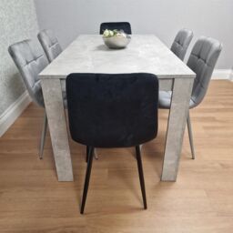 KOSY KOALA Stone Grey Effect Wood Dining Table Set With 6 Mixed Velvet Chairs Dining Room Furniture in Brown - thumbnail 3