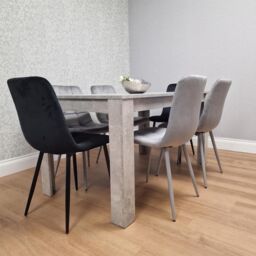 KOSY KOALA Stone Grey Effect Wood Dining Table Set With 6 Mixed Velvet Chairs Dining Room Furniture in Brown - thumbnail 2