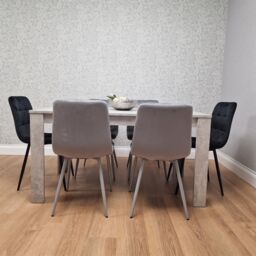 KOSY KOALA Stone Grey Effect Wood Dining Table Set With 6 Mixed Velvet Chairs Dining Room Furniture in Brown - thumbnail 5
