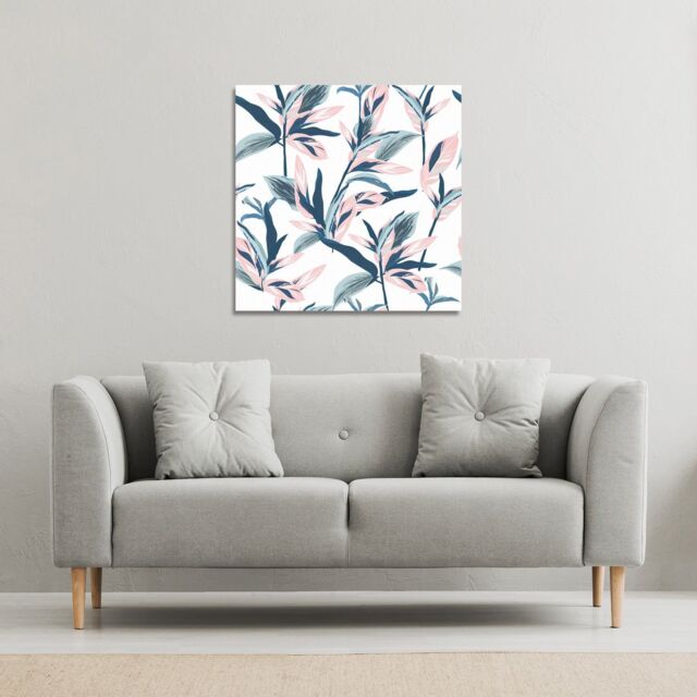 Benjamin Tate Design Winter Pink & Blue Flowers (Canvas Print) / 90 x 90 x 4cm in Natural - Size: 90 x 90 x 4 cm - image 1
