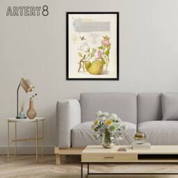 "Artery8 Beetle Flowers & Gourd Calligraphy Framed Canvas Wall Art Print - Size: W12"" x H16""" - thumbnail 3