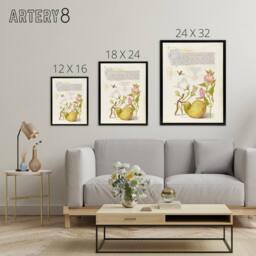 "Artery8 Beetle Flowers & Gourd Calligraphy Framed Canvas Wall Art Print - Size: W12"" x H16""" - thumbnail 4