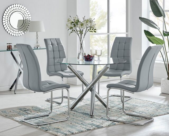 FurnitureboxUK Selina Round Glass Chrome Leg Dining Table & Murano Chairs in Grey - Size: 4 Person - image 1