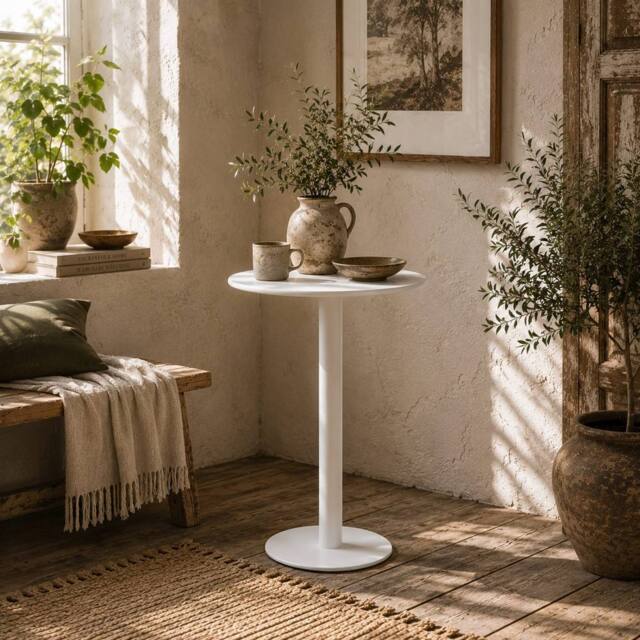 Wyld Haus Susuyo 60 cm Round White Dining Table with Steel Base - image 1