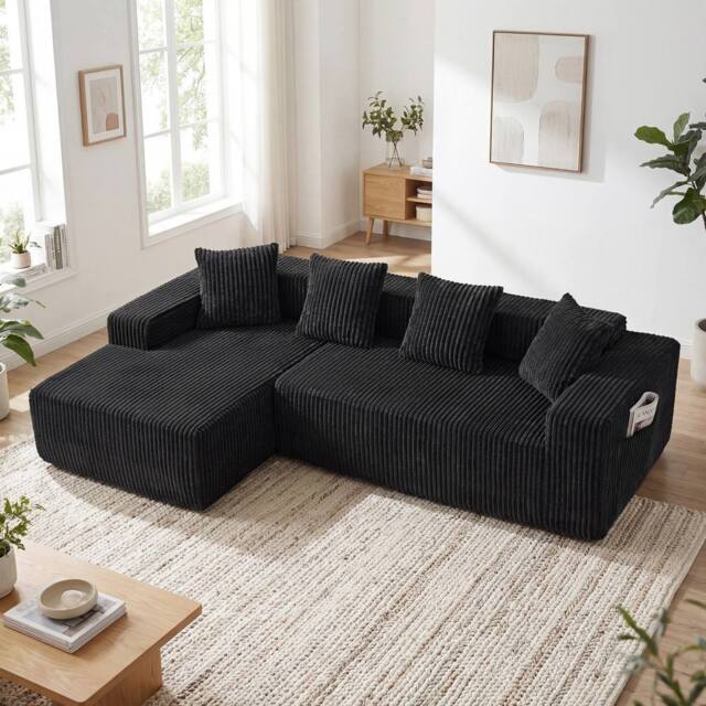 Dprodo 261CM Modular Left L-Shaped Sectional Sofa, 4 Seater Corner Sofa in Black - image 1