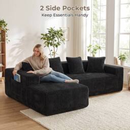 Dprodo 261CM Modular Left L-Shaped Sectional Sofa, 4 Seater Corner Sofa in Black - thumbnail 5