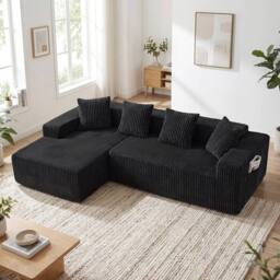 Dprodo 261CM Modular Left L-Shaped Sectional Sofa, 4 Seater Corner Sofa in Black