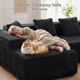 Dprodo 261CM Modular Left L-Shaped Sectional Sofa, 4 Seater Corner Sofa in Black - thumbnail 8