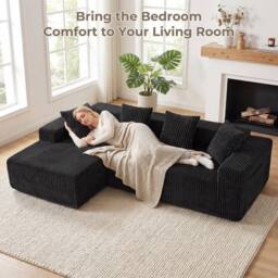 Dprodo 261CM Modular Left L-Shaped Sectional Sofa, 4 Seater Corner Sofa in Black - thumbnail 6