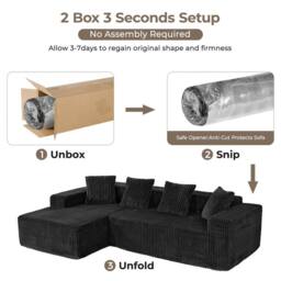 Dprodo 261CM Modular Left L-Shaped Sectional Sofa, 4 Seater Corner Sofa in Black - thumbnail 9