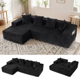Dprodo 261CM Modular Left L-Shaped Sectional Sofa, 4 Seater Corner Sofa in Black - thumbnail 2